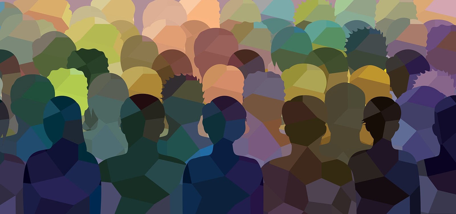 Vector image showing silhouettes of people. Multicoloured